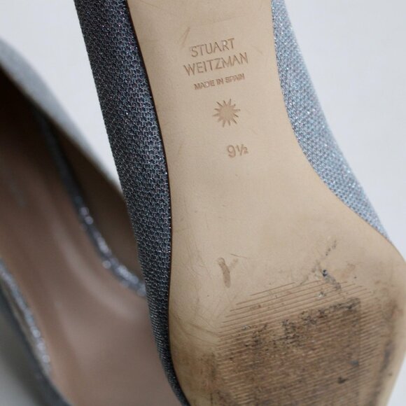 Stuart Weitzman Silver Leigh Metallic Stiletto Pointy Toe Pumps Size 9.5 - Picture 7 of 8